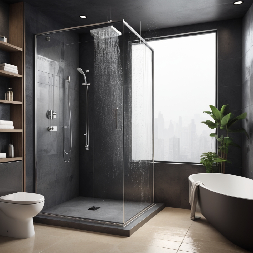 Floor-to-Ceiling Glass Shower with Rain Shower head